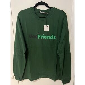 Vee Friends Medium Long Sleeve Green Logo T-Shirt Top Tee Cotton Gary Vee Relaxe